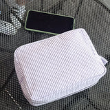 23CM Seersucker Cosmetic Bag Pink Striped Makeup Storage Women Travel Dom103059