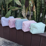 23CM Seersucker Cosmetic Bag Pink Striped Makeup Storage Women Travel Dom103059