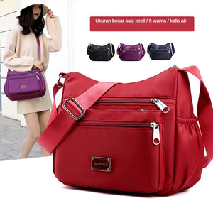 Women Zipper Nylon Waterproof Crossbody Sling Bag 24*10*20cm