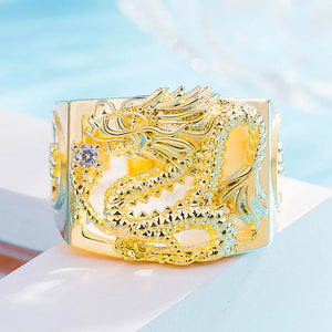 24k Masculine Dragon Diamonds Men's Ring Fine Jewelry Size