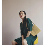 Small Wood Braided Bead Bag - 24x23CM