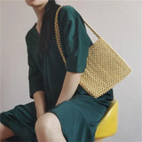 Small Wood Braided Bead Bag - 24x23CM