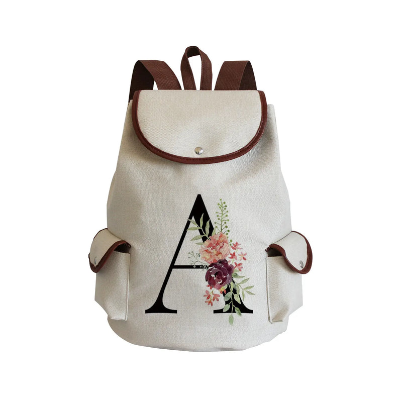 Alphabet Flower Print Backpack Large Capacity Outdoor Beach Travel