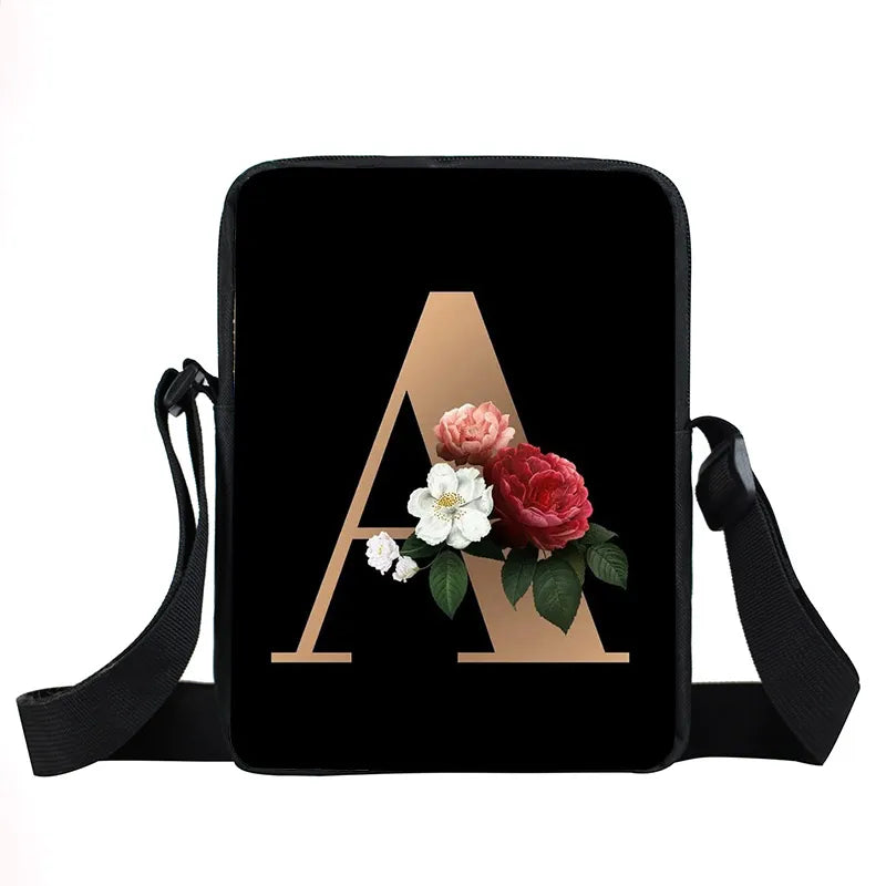 Initial Letter Flower Shoulder Bags A-Z Alphabet Women Handbags Bridesmaid Cross