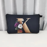 Initials Flower Cosmetic Bag A-Z Letter Makeup Bags Women Travel