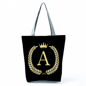 Initials Wheat Ears Golden Letters Print Eco Name Tote Women's Handbags