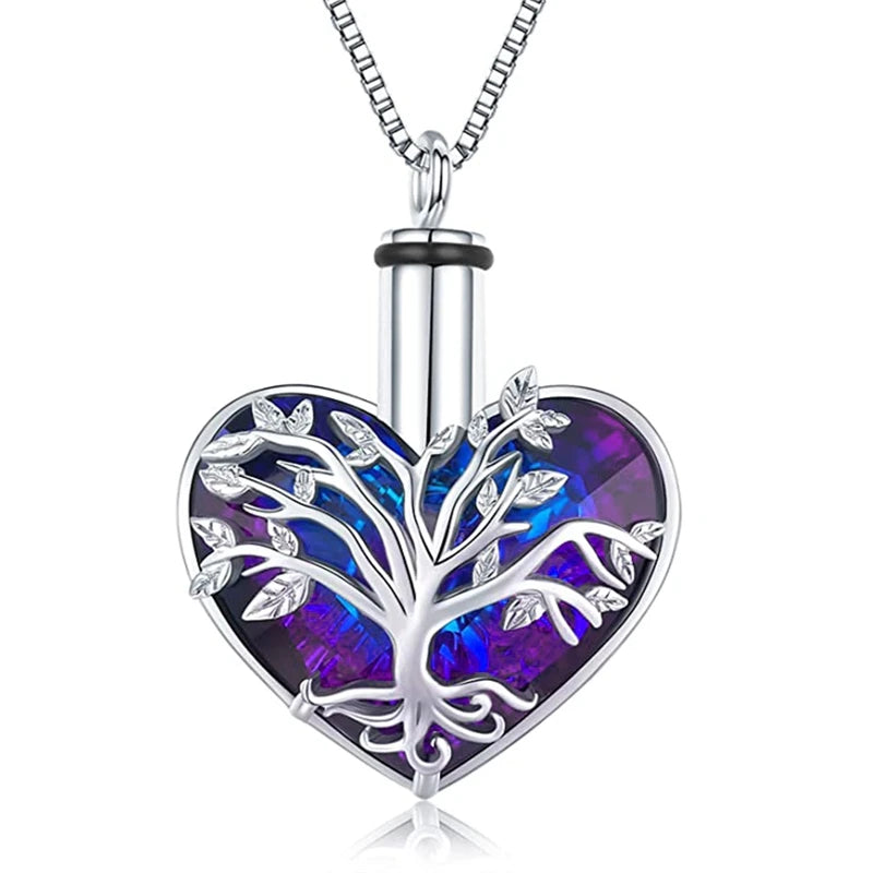 Crystal Silver Heart Tree Dolphin Pendant Necklace