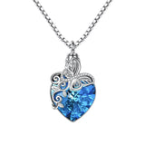 Crystal Silver Heart Tree Dolphin Pendant Necklace
