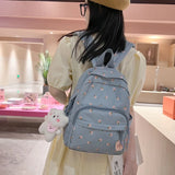 28GD Small Nylon Women Backpacks Lightweight Daypack with Plush Bear Charm