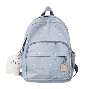 28GD Small Nylon Women Backpacks Lightweight Daypack with Plush Bear Charm