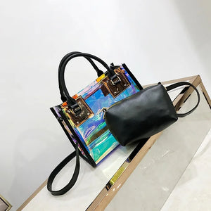 2PCS Women Transparent PVC Jelly Handbag Laser Shoulder Bags
