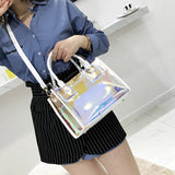 2PCS Women Transparent PVC Jelly Handbag Laser Shoulder Bags