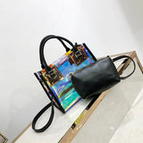 2PCS Women Transparent PVC Jelly Handbag Laser Shoulder Bags