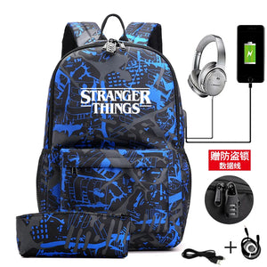 2PCS Letter Printed USB Charging Backpack Waterproof Travel Mochila Men Women