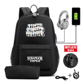 2PCS Letter Printed USB Charging Backpack Waterproof Travel Mochila Men Women