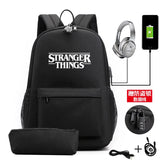 2PCS Letter Printed USB Charging Backpack Waterproof Travel Mochila Men Women