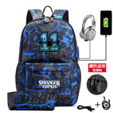 2PCS Letter Printed USB Charging Backpack Waterproof Travel Mochila Men Women