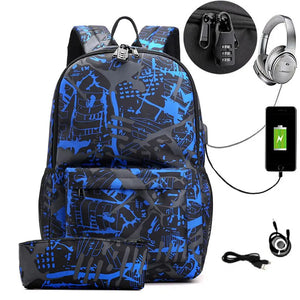 College Waterproof Backpack USB Charging Laptop Bag