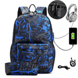College Waterproof Backpack USB Charging Laptop Bag