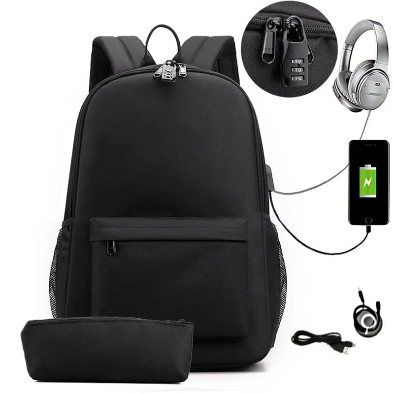 College Waterproof Backpack USB Charging Laptop Bag