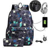 College Waterproof Backpack USB Charging Laptop Bag