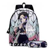 2Pcs Anime Demon Slayer Backpacks Kochou Shinobu Rucksacks Kid School Pencil Bag