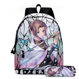 2Pcs Anime Demon Slayer Backpacks Kochou Shinobu Rucksacks Kid School Pencil Bag