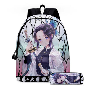 2Pcs Anime Demon Slayer Backpacks Kochou Shinobu Rucksacks Kid School Pencil Bag