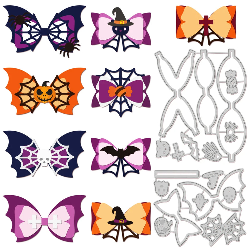 2Pcs Halloween Bows Metal Cutting Dies Pumpkin Spider Bat Die Cuts Embossing Mou