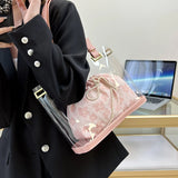 2Pcs Transparent Bucket Bag Flower Shoulder Bag Summer Beach Crossbody Bags