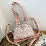2Pcs Transparent Bucket Bag Flower Shoulder Bag Summer Beach Crossbody Bags