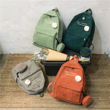 2Pcs Women Letter Embroidery Backpack Corduroy School Bags For Teenage Girls
