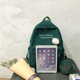 2Pcs Women Letter Embroidery Backpack Corduroy School Bags For Teenage Girls