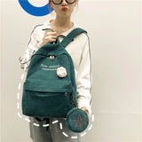 2Pcs Women Letter Embroidery Backpack Corduroy School Bags For Teenage Girls