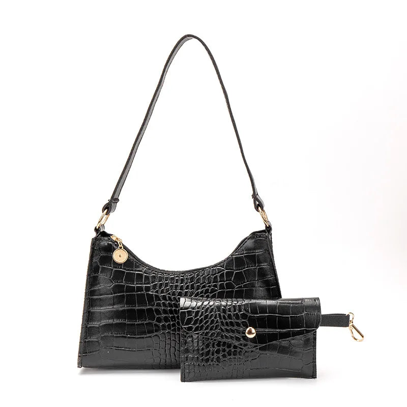 2Pcs Women Leather Totes Messenger Bags Set Solid Shoulder Bags