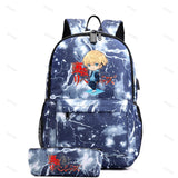 2Pcs/set Anti-Theft Backpack School Bookbag with Pencil Case USB Charging