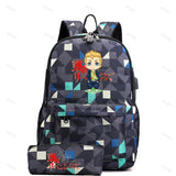 2Pcs/set Anti-Theft Backpack School Bookbag with Pencil Case USB Charging