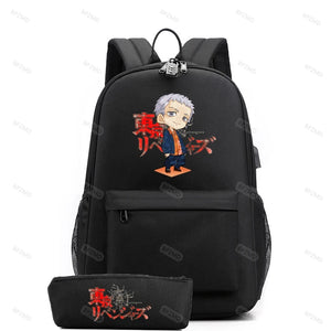 2Pcs/set Anti-Theft Backpack School Bookbag with Pencil Case USB Charging