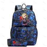 2Pcs/set Anti-Theft Backpack School Bookbag with Pencil Case USB Charging