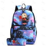 2Pcs/set Anti-Theft Backpack School Bookbag with Pencil Case USB Charging