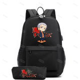 2Pcs/set Anti-Theft Backpack School Bookbag with Pencil Case USB Charging