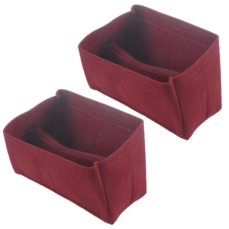 2X Red Felt Makeup Bag Organizer Insert Cosmetic Case