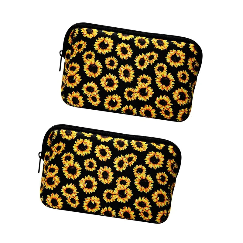 Sunflower Floral Makeup Bag Waterproof Neoprene Travel Storage Pouch