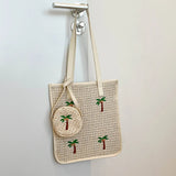 Coconut Palm Embroidery Straw Shoulder Bags Woven Large Capacity Beach Bag