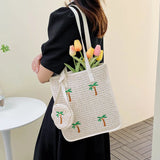 Coconut Palm Embroidery Straw Shoulder Bags Woven Large Capacity Beach Bag