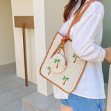 Coconut Palm Embroidery Straw Shoulder Bags Woven Large Capacity Beach Bag