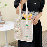 Coconut Palm Embroidery Straw Shoulder Bags Woven Large Capacity Beach Bag