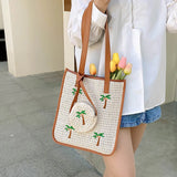 Coconut Palm Embroidery Straw Shoulder Bags Woven Large Capacity Beach Bag