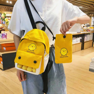 2pcs Mini Canvas Solid Backpack Chicken Student Bag