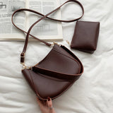 2pcs Crossbody Bag Solid Women Shoulder Bag Casual High PU Leather Messenger Bag